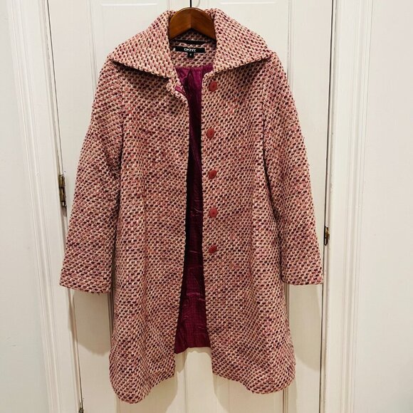 Jackets & Blazers - DKNY Ladies Women's Vintage Pink Tweed Over Coat Size 8 Medium Jacket